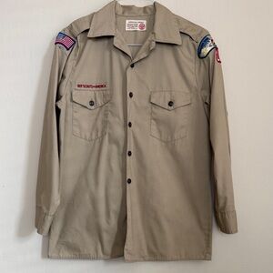 Boy Scouts of America Tan Troop Leader Long Sleeve Badge Shirt Men’s Large